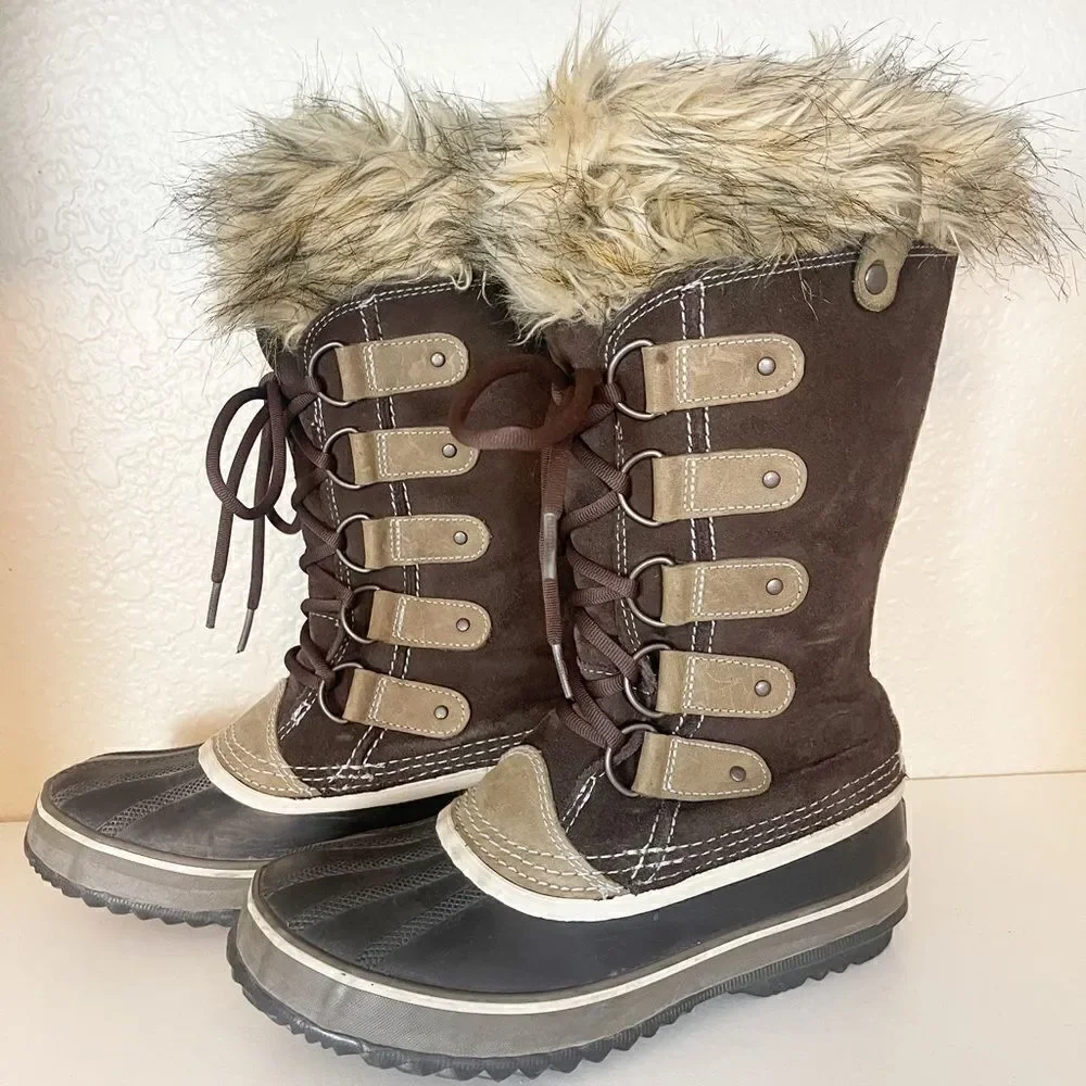 SOREL Joan Of Artic Snow Boots Women's 6 Brown Faux Fur Waterproof Insulated